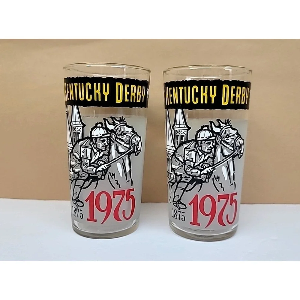 Set of 2 1975 Kentucky Derby Mint Julip Glasses-Church Hill Downs-101st Running